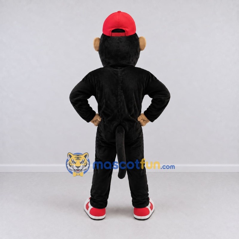 Custom Black Tan and Red Muscular Monkey in Cap Mascot Costume Adult Full Body Suit for School Events