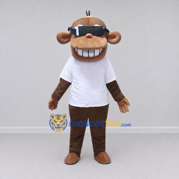 Custom Brown and White Monkey in Sunglasses and T Shirt Mascot Costume Adult Full Body Suit for School Events Custom Brown and White Monkey in Sunglasses and T Shirt Mascot Costume Adult Full Body Suit for School Events