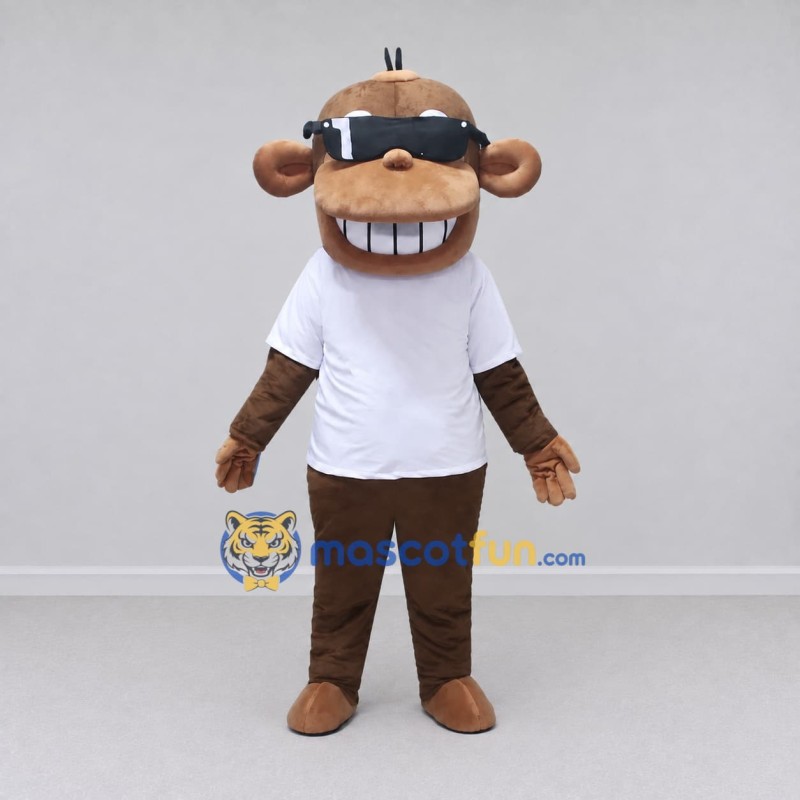Custom Brown and White Monkey in Sunglasses and T Shirt Mascot Costume Adult Full Body Suit for School Events Custom Brown and White Monkey in Sunglasses and T Shirt Mascot Costume Adult Full Body Suit for School Events