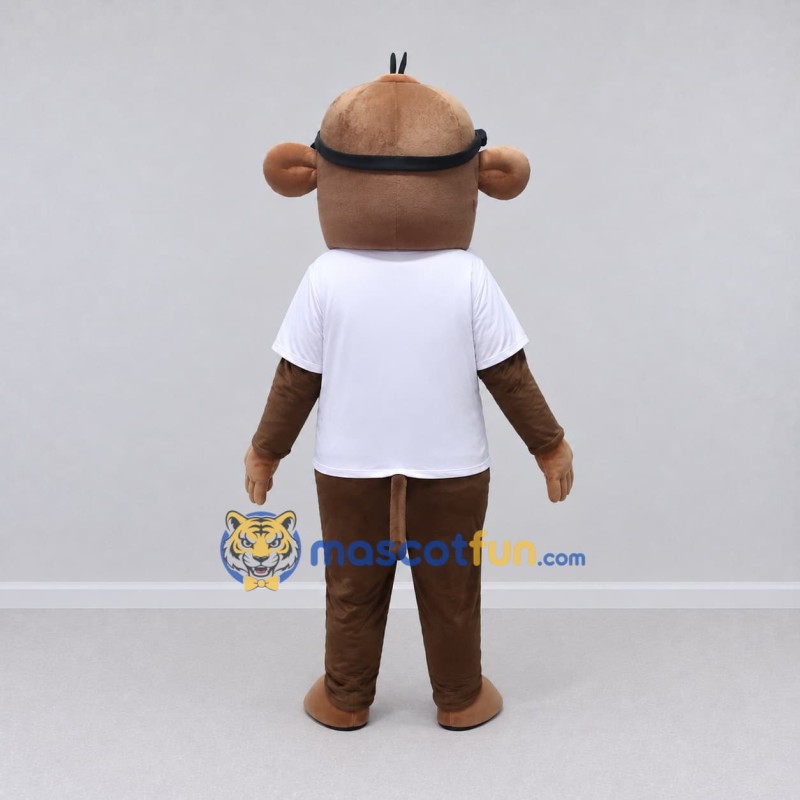 Custom Brown and White Monkey in Sunglasses and T Shirt Mascot Costume Adult Full Body Suit for School Events Custom Brown and White Monkey in Sunglasses and T Shirt Mascot Costume Adult Full Body Suit for School Events