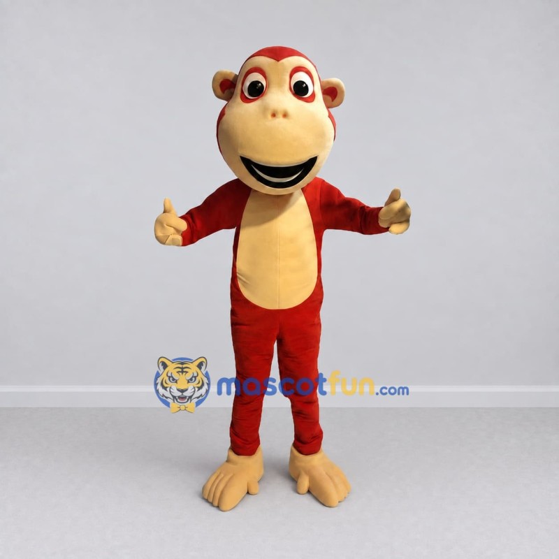 Custom Red and Tan Monkey Mascot Costume Adult Full Body Suit for School Events Custom Red and Tan Monkey Mascot Costume Adult Full Body Suit for School Events