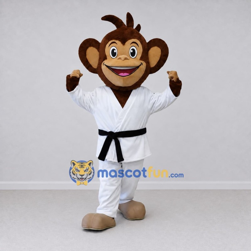 Custom Brown White and Black Monkey Martial Artist Mascot Costume Adult Full Body Suit for Martial Arts Events