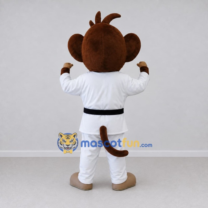 Custom Brown White and Black Monkey Martial Artist Mascot Costume Adult Full Body Suit for Martial Arts Events