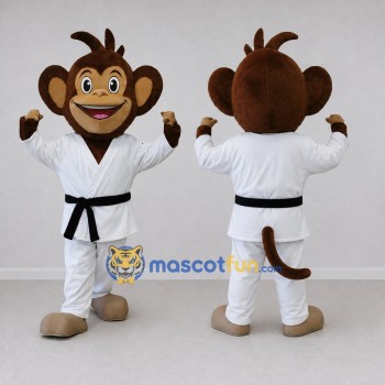 Custom Brown White and Black Monkey Martial Artist Mascot Costume Adult Full Body Suit for Martial Arts Events