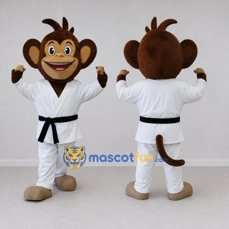 Custom Brown White and Black Monkey Martial Artist Mascot Costume Adult Full Body Suit for Martial Arts Events