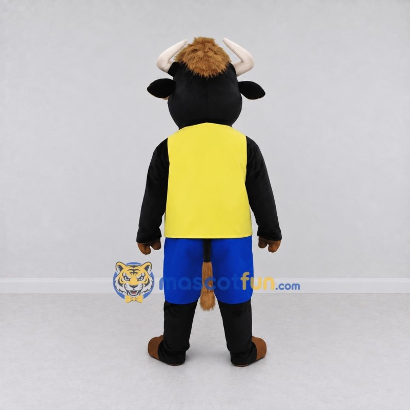 Custom Black Yellow and Blue Bull in Sportswear Mascot Costume Adult Full Body Suit for Sports Events Custom Black Yellow and Blue Bull in Sportswear Mascot Costume Adult Full Body Suit for Sports Events