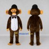 Custom Brown Black and White Monkey in Bowler Hat Mascot Costume Adult Full Body Suit for Themed Parties