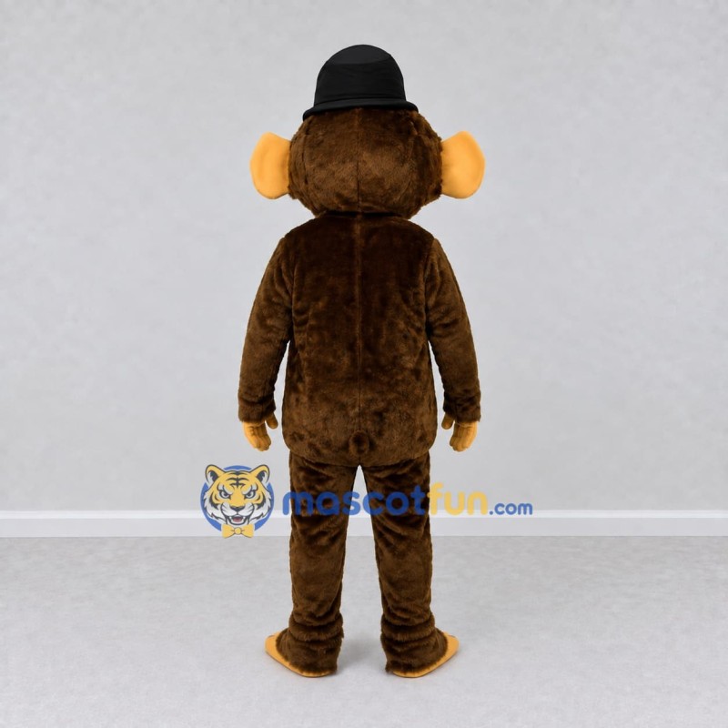 Custom Brown Black and White Monkey in Bowler Hat Mascot Costume Adult Full Body Suit for Themed Parties