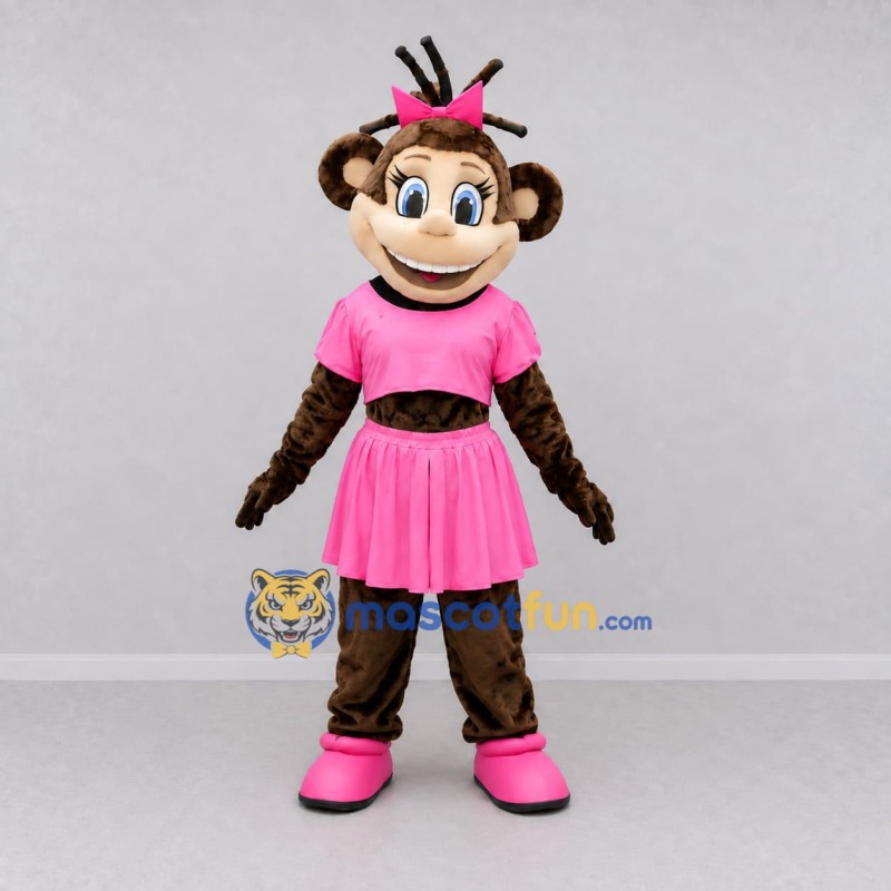 Custom Brown and Pink Monkey in Skirt Mascot Costume Adult Full Body Suit for School Events Custom Brown and Pink Monkey in Skirt Mascot Costume Adult Full Body Suit for School Events