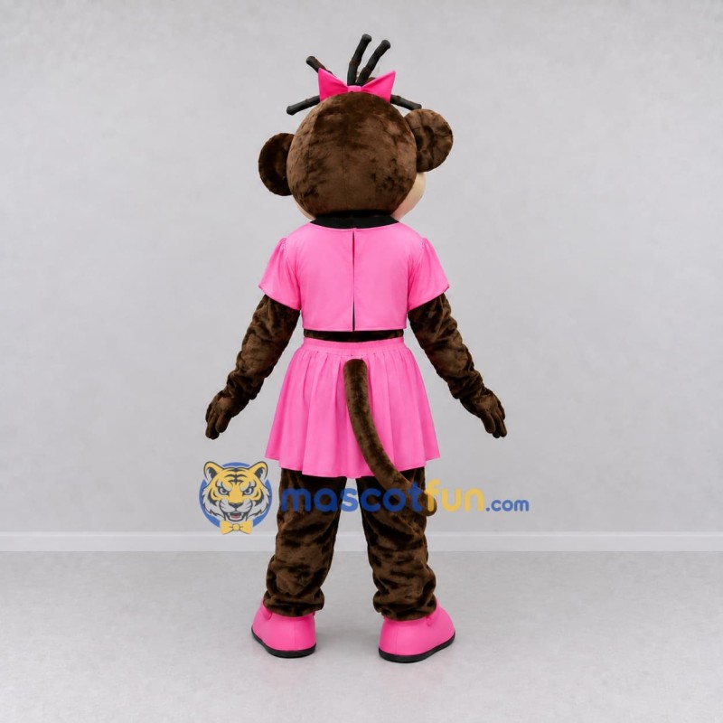 Custom Brown and Pink Monkey in Skirt Mascot Costume Adult Full Body Suit for School Events Custom Brown and Pink Monkey in Skirt Mascot Costume Adult Full Body Suit for School Events