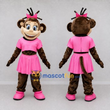 Custom Brown and Pink Monkey in Skirt Mascot Costume Adult Full Body Suit for School Events