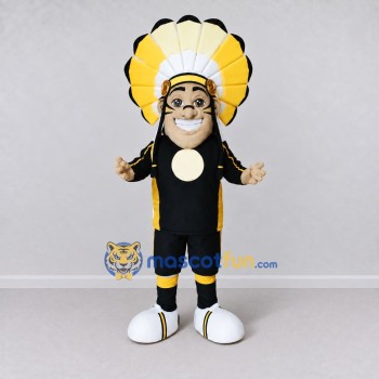 Custom Black Yellow and White Monkey with Feather Headdress Mascot Costume Adult Full Body Suit for Themed Parties Custom Black Yellow and White Monkey with Feather Headdress Mascot Costume Adult Full Body Suit for Themed Parties