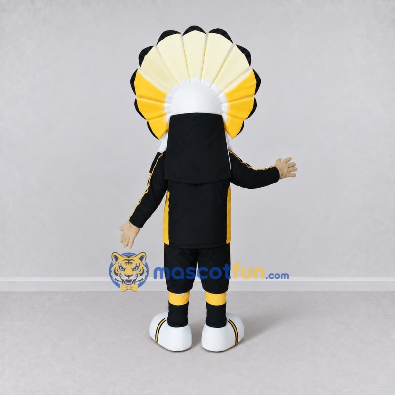 Custom Black Yellow and White Monkey with Feather Headdress Mascot Costume Adult Full Body Suit for Themed Parties