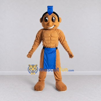 Custom Tan and Blue Warrior Character Mascot Costume Adult Full Body Suit for Themed Parties Custom Tan and Blue Warrior Character Mascot Costume Adult Full Body Suit for Themed Parties