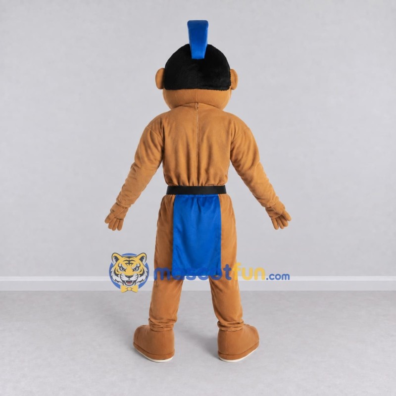 Custom Tan and Blue Warrior Character Mascot Costume Adult Full Body Suit for Themed Parties Custom Tan and Blue Warrior Character Mascot Costume Adult Full Body Suit for Themed Parties
