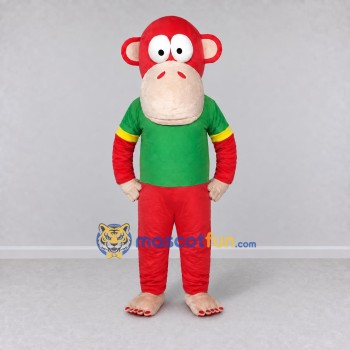 Custom Red and Green Monkey in T Shirt Mascot Costume Adult Full Body Suit for School Events Custom Red and Green Monkey in T Shirt Mascot Costume Adult Full Body Suit for School Events