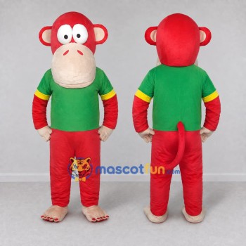 Custom Red and Green Monkey in T Shirt Mascot Costume Adult Full Body Suit for School Events