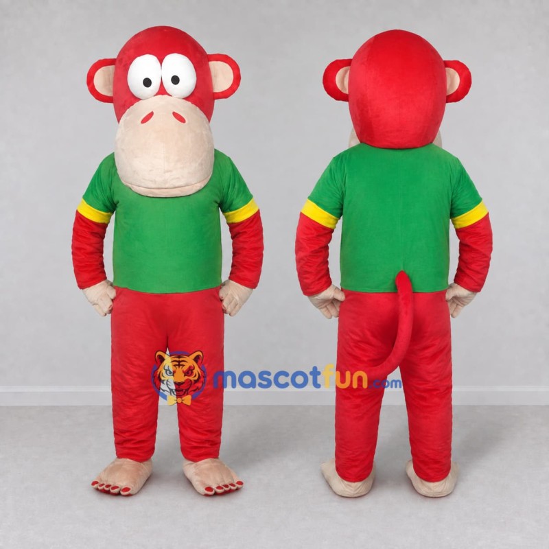 Custom Red and Green Monkey in T Shirt Mascot Costume Adult Full Body Suit for School Events