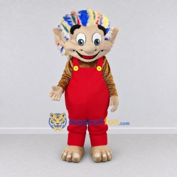 Custom Tan Red and Multicolor Lion in Overalls Mascot Costume Adult Full Body Suit for Themed Parties Custom Tan Red and Multicolor Lion in Overalls Mascot Costume Adult Full Body Suit for Themed Parties