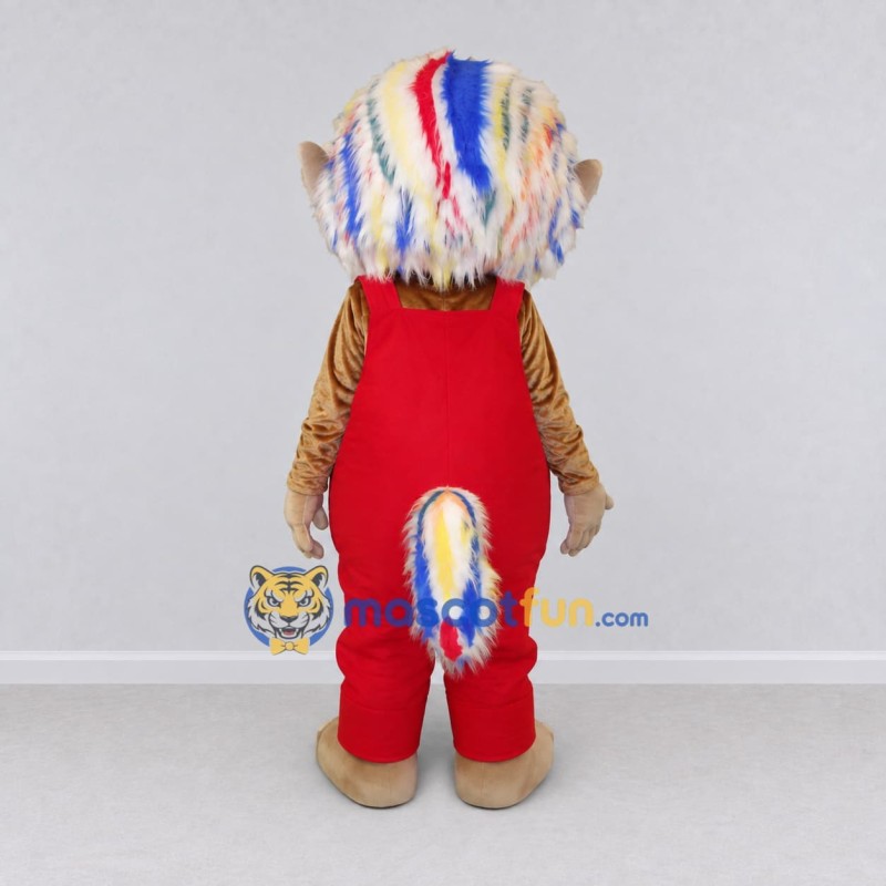 Custom Tan Red and Multicolor Lion in Overalls Mascot Costume Adult Full Body Suit for Themed Parties Custom Tan Red and Multicolor Lion in Overalls Mascot Costume Adult Full Body Suit for Themed Parties