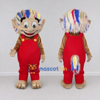 Custom Tan Red and Multicolor Lion in Overalls Mascot Costume Adult Full Body Suit for Themed Parties