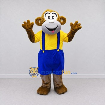 Custom Brown Yellow and Blue Monkey in Overalls Mascot Costume Adult Full Body Suit for School Events