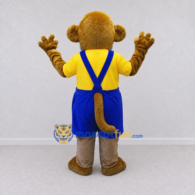 Custom Brown Yellow and Blue Monkey in Overalls Mascot Costume Adult Full Body Suit for School Events