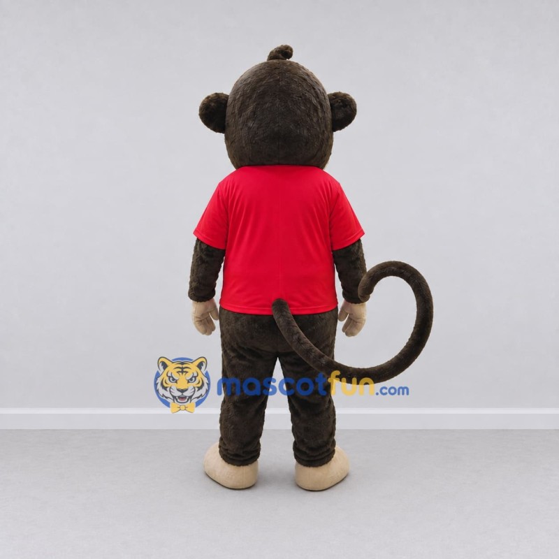 Custom Brown and Red Monkey in T Shirt Mascot Costume Adult Full Body Suit for School Events Custom Brown and Red Monkey in T Shirt Mascot Costume Adult Full Body Suit for School Events