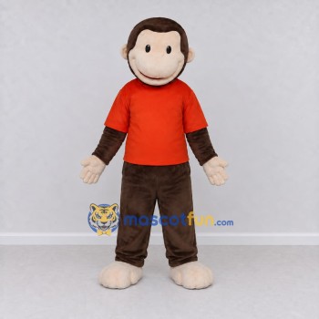 Custom Brown and Orange Monkey in T Shirt Mascot Costume Adult Full Body Suit for School Events Custom Brown and Orange Monkey in T Shirt Mascot Costume Adult Full Body Suit for School Events