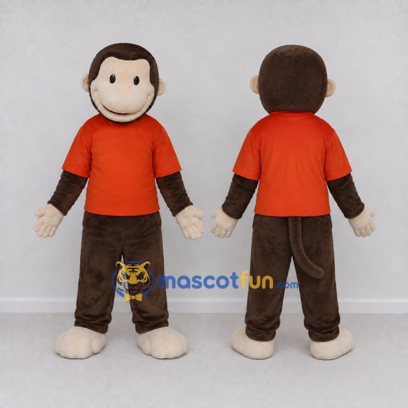 Custom Brown and Orange Monkey in T Shirt Mascot Costume Adult Full Body Suit for School Events Custom Brown and Orange Monkey in T Shirt Mascot Costume Adult Full Body Suit for School Events