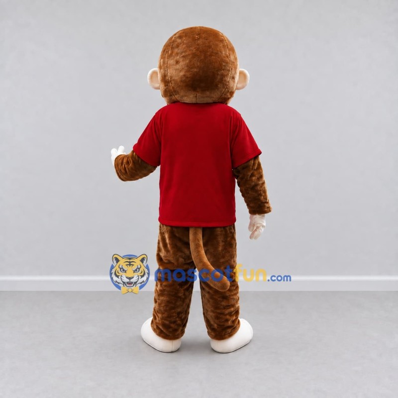 Custom Brown and Red Monkey in T Shirt Mascot Costume Adult Full Body Suit for School Events Custom Brown and Red Monkey in T Shirt Mascot Costume Adult Full Body Suit for School Events