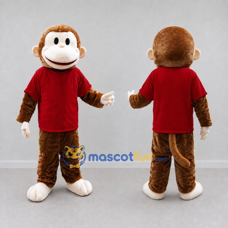 Custom Brown and Red Monkey in T Shirt Mascot Costume Adult Full Body Suit for School Events Custom Brown and Red Monkey in T Shirt Mascot Costume Adult Full Body Suit for School Events