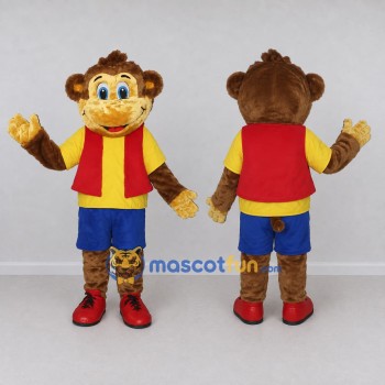 Custom Brown and Red Monkey in Vest Mascot Costume Adult Full Body Suit for School Events