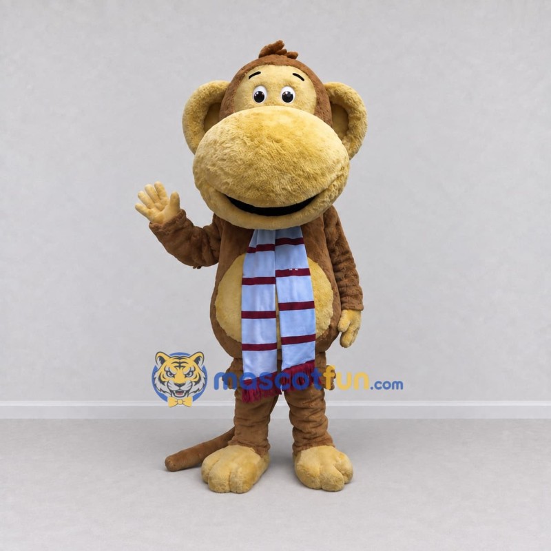 Custom Brown and Tan Monkey with Scarf Mascot Costume Adult Full Body Suit for Winter Events Custom Brown and Tan Monkey with Scarf Mascot Costume Adult Full Body Suit for Winter Events