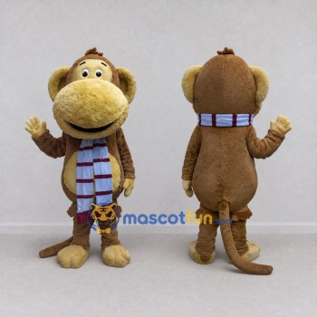 Custom Brown and Tan Monkey with Scarf Mascot Costume Adult Full Body Suit for Winter Events