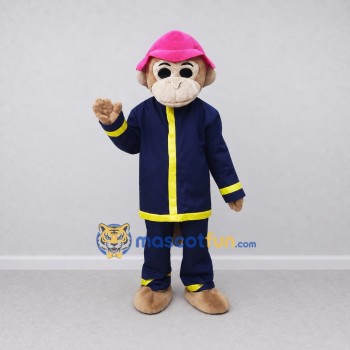 Custom Tan and Navy Blue Monkey Firefighter Mascot Costume Adult Full Body Suit for Community Events Custom Tan and Navy Blue Monkey Firefighter Mascot Costume Adult Full Body Suit for Community Events