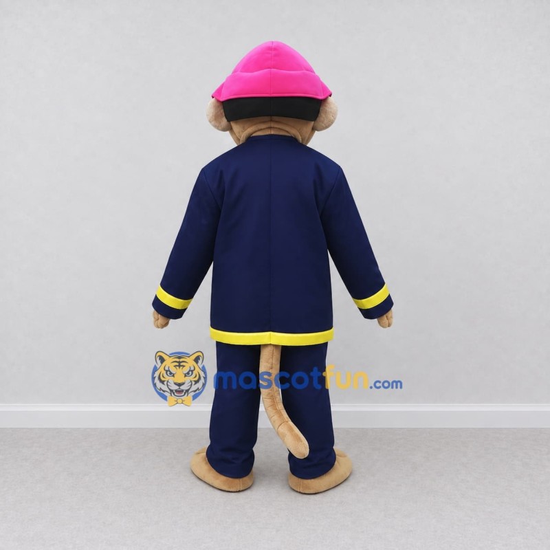 Custom Tan and Navy Blue Monkey Firefighter Mascot Costume Adult Full Body Suit for Community Events Custom Tan and Navy Blue Monkey Firefighter Mascot Costume Adult Full Body Suit for Community Events