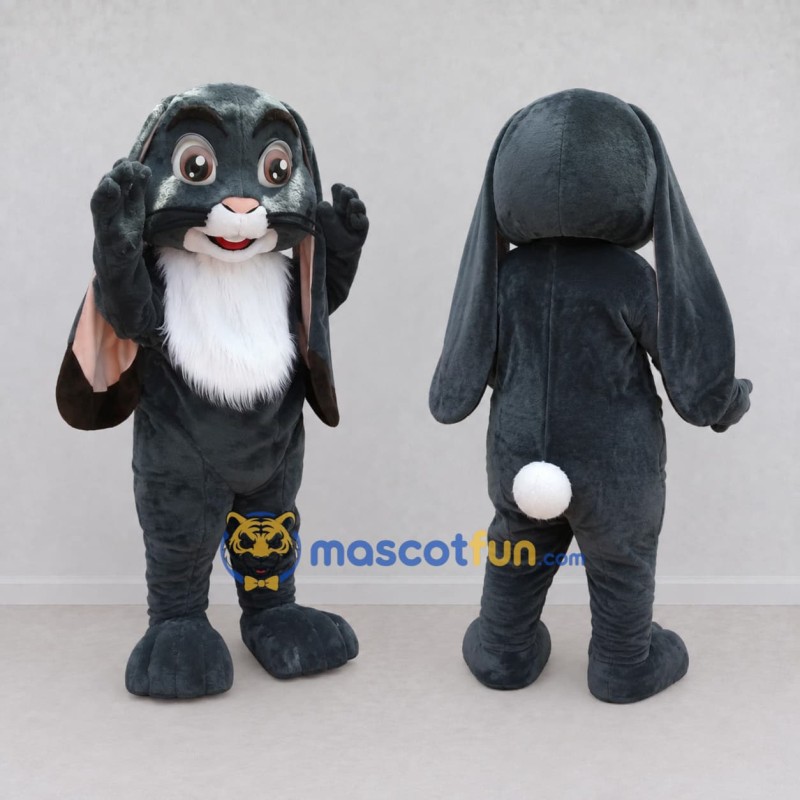 Custom Dark Gray and White Lop Eared Rabbit Mascot Costume Adult Full Body Suit for Easter Events