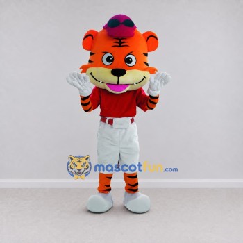 Custom Orange and Red Tiger in T Shirt Mascot Costume Adult Full Body Suit for School Events