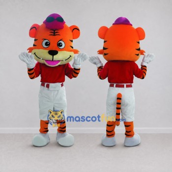 Custom Orange and Red Tiger in T Shirt Mascot Costume Adult Full Body Suit for School Events