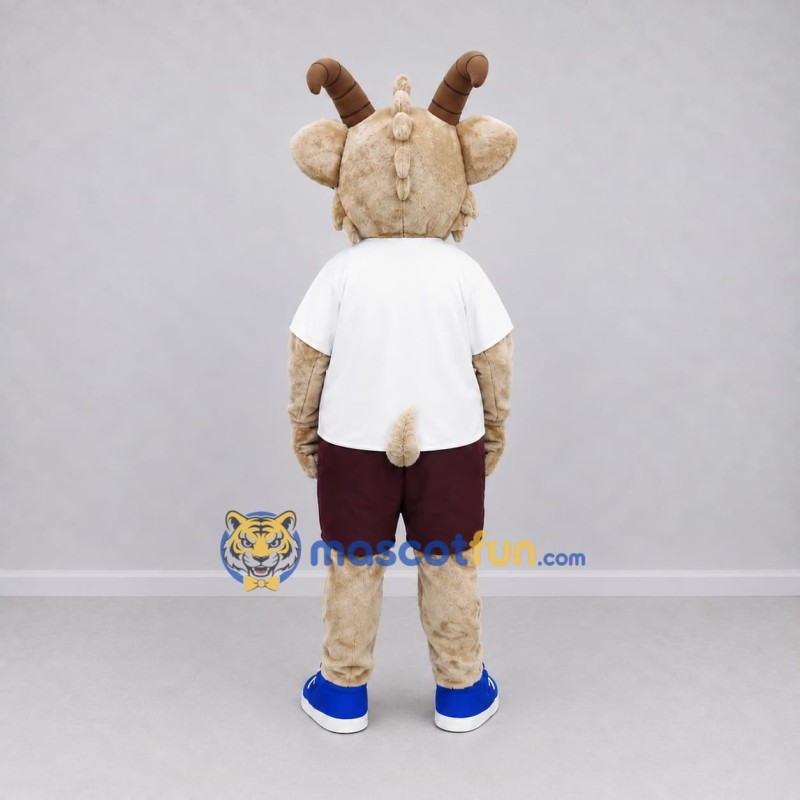 Custom Tan and White Goat in Sportswear Mascot Costume Adult Full Body Suit for School Events