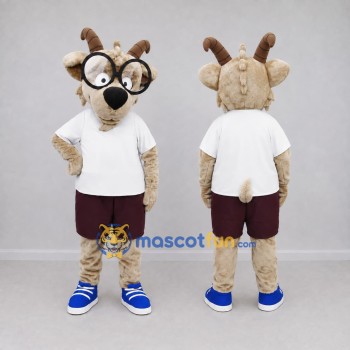 Custom Tan and White Goat in Sportswear Mascot Costume Adult Full Body Suit for School Events