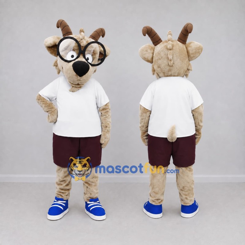 Custom Tan and White Goat in Sportswear Mascot Costume Adult Full Body Suit for School Events