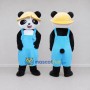 Custom Black White and Blue Panda in Hard Hat and Overalls Mascot Costume Adult Full Body Suit for Community Events