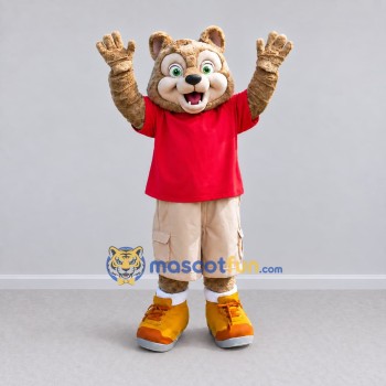 Custom Tan and Red Squirrel in T Shirt Mascot Costume Adult Full Body Suit for School Events