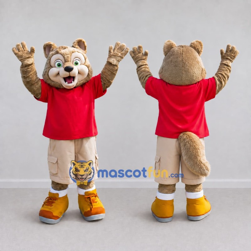 Custom Tan and Red Squirrel in T Shirt Mascot Costume Adult Full Body Suit for School Events Custom Tan and Red Squirrel in T Shirt Mascot Costume Adult Full Body Suit for School Events