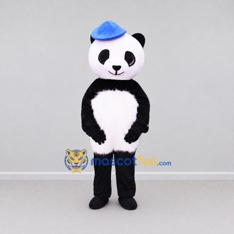 Custom Black and White Panda in Cap Mascot Costume Adult Full Body Suit for School Events Custom Black and White Panda in Cap Mascot Costume Adult Full Body Suit for School Events