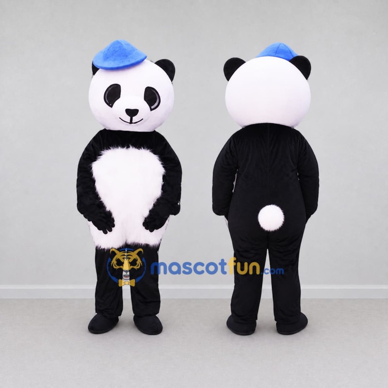 Custom Black and White Panda in Cap Mascot Costume Adult Full Body Suit for School Events Custom Black and White Panda in Cap Mascot Costume Adult Full Body Suit for School Events