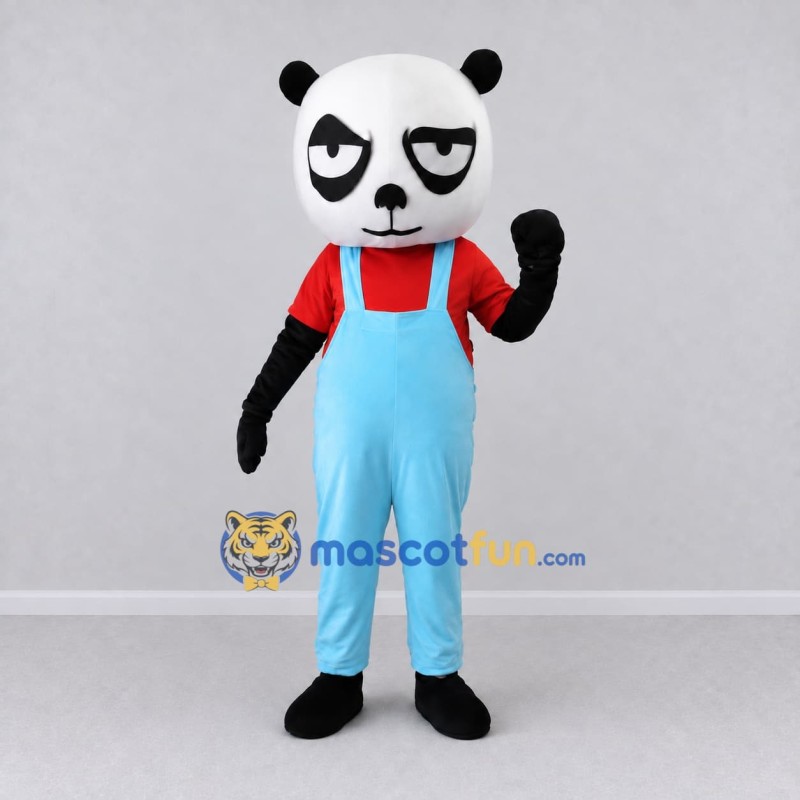 Custom Black White and Blue Panda in Overalls Mascot Costume Adult Full Body Suit for School Events Custom Black White and Blue Panda in Overalls Mascot Costume Adult Full Body Suit for School Events