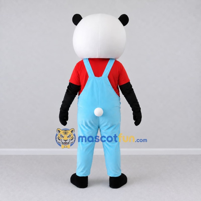 Custom Black White and Blue Panda in Overalls Mascot Costume Adult Full Body Suit for School Events Custom Black White and Blue Panda in Overalls Mascot Costume Adult Full Body Suit for School Events